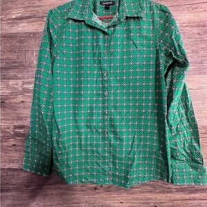 Lands' End Green Patterned Women's Button Down Shirt